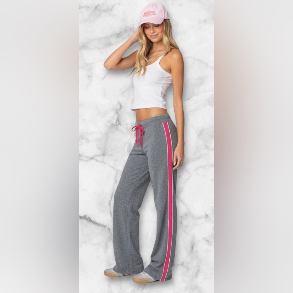 St Johns Bay SJB Active Track Workout Sweatpants Gray Pink Drawstring Size M